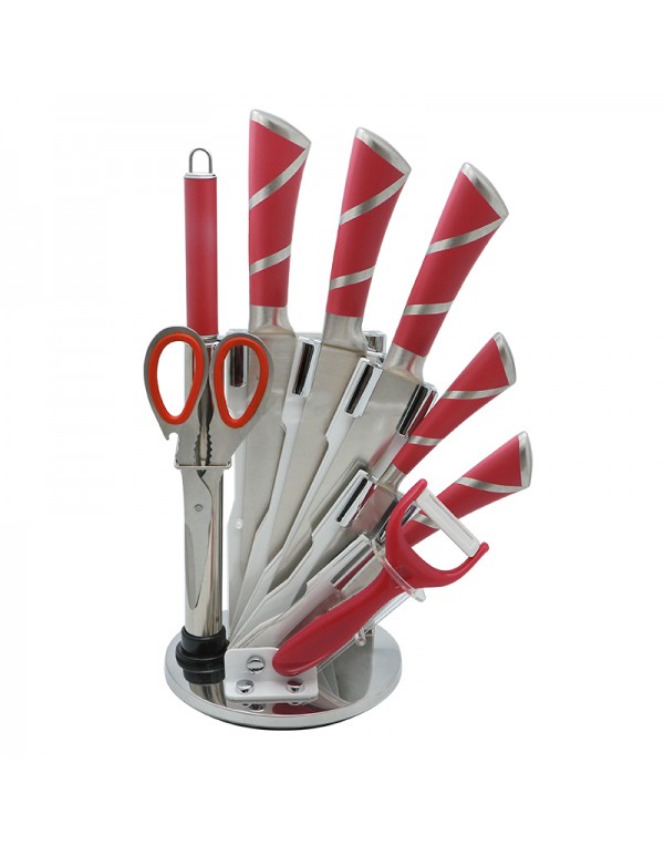 Colourful Stainless Steel Home Kitchen Tool Hollow Handle Knife Set With Stand RL-KF027